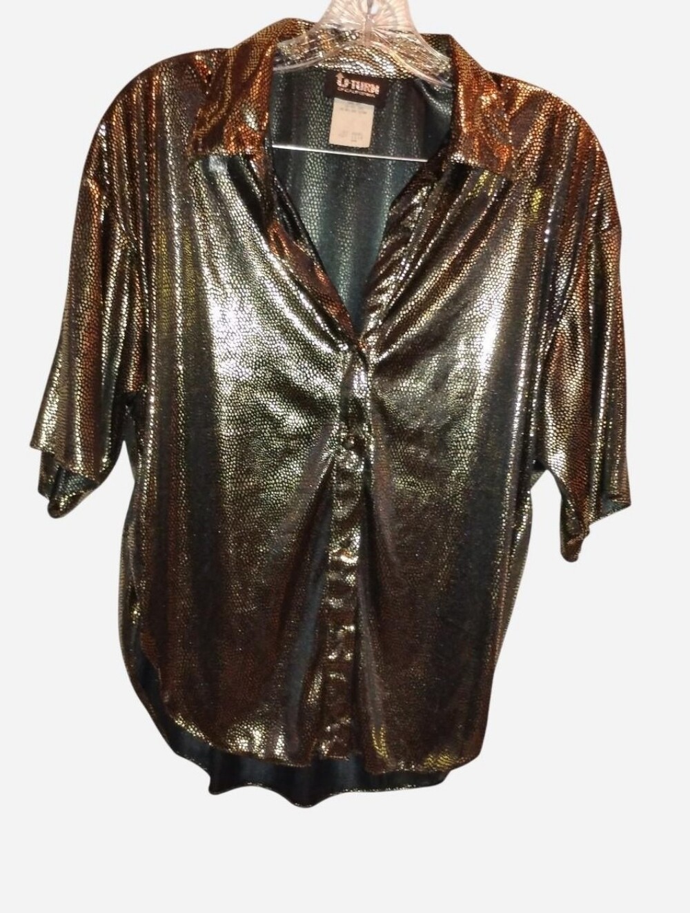Vintage U-Turn of California Metallic Gold Black Snakeskin Blouse Shirt Medium U
